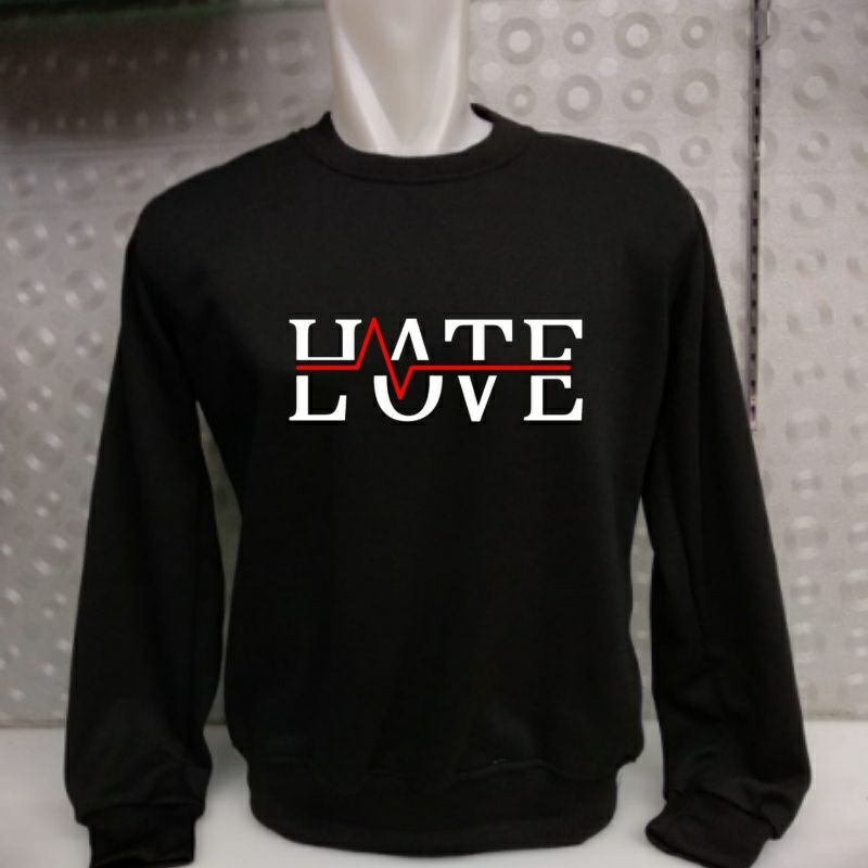 Hoodie Basic LOVE HATE Bahan Katun Fleece M-XXL (Pria&Wanita)