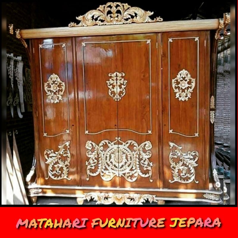lemari pakaian ukiran kayu jati mewah jepara