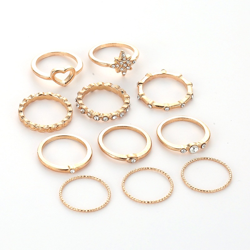 11 Pcs / set Cincin Kombinasi Desain Bulan Aksen Berlian Gaya Eropa Amerika