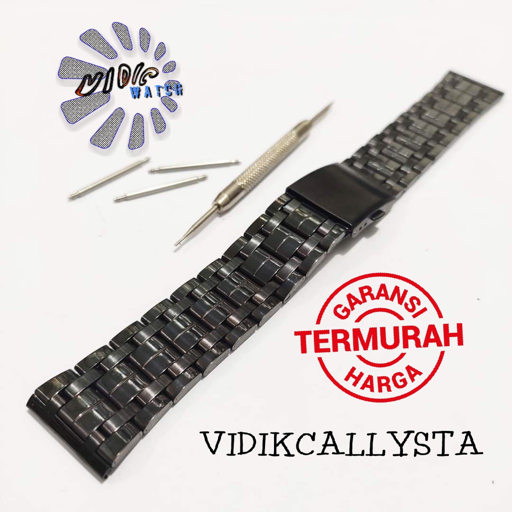 Strap B806 Tali Jam Tangan Rante Rantai Solid Black 22mm Hitam 22 mm Bonus Pen Strap dan Remover