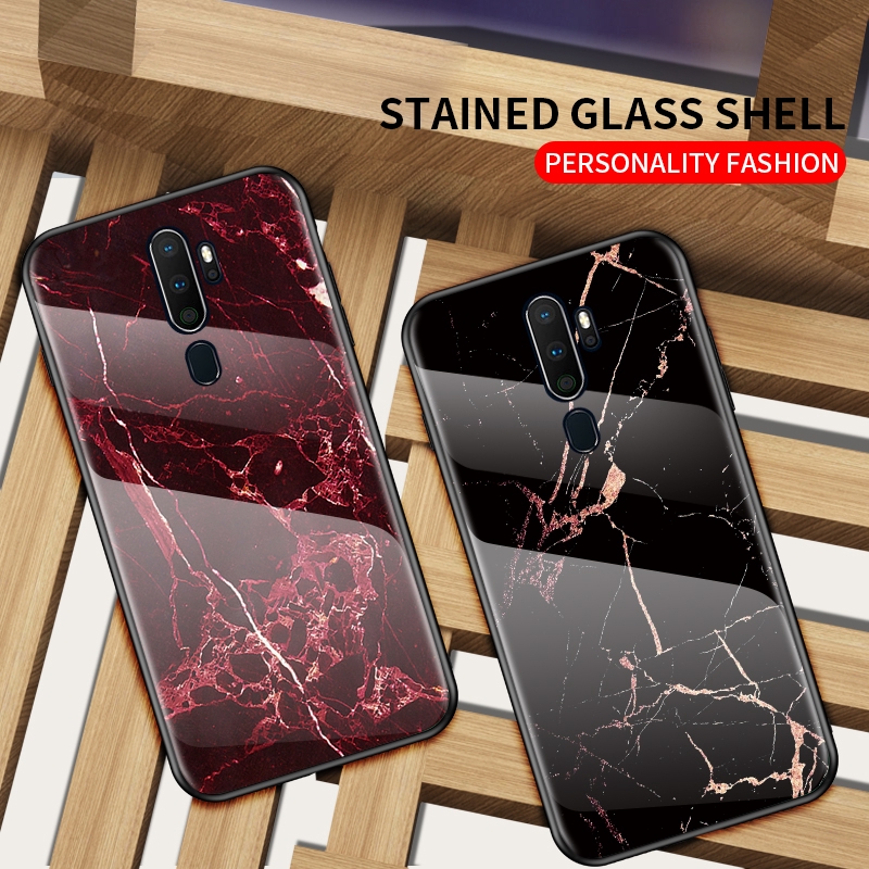 Case OPPO A9 A5 2020 A7 A5S AX5 A3S Realme 5 Pro Marble Tempered Glass Luxury Gradient Cover Case