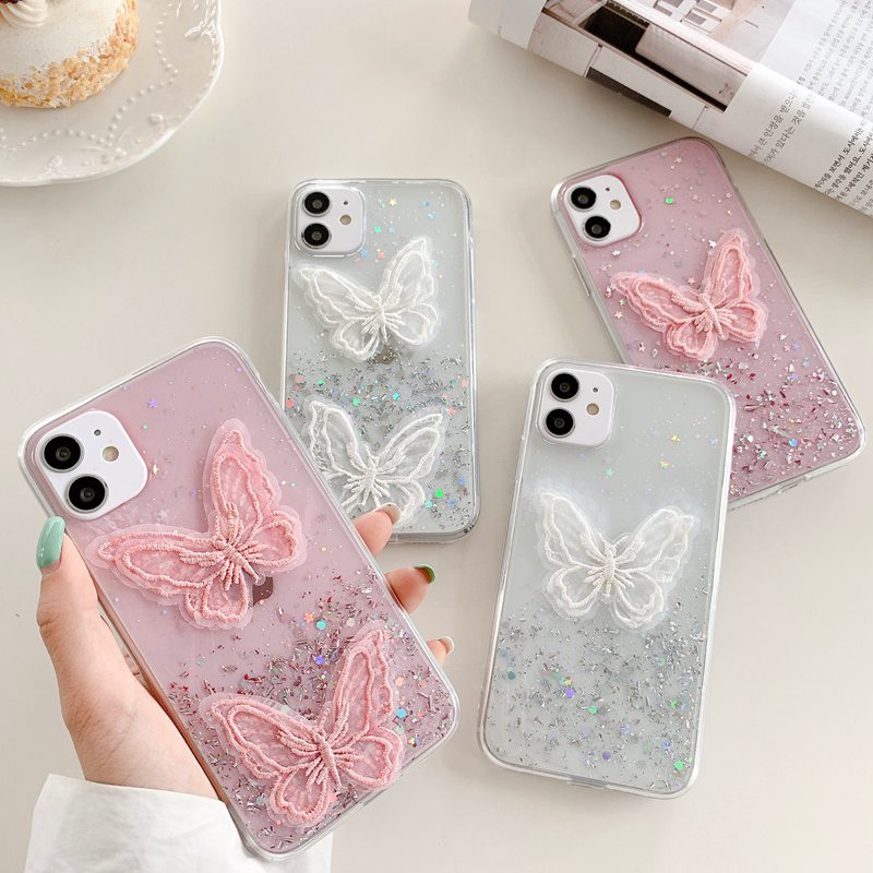 Soft Case hp iP iPhone 11 12 13 14 Pro Max Pretty Lace Embroidery Butterfly Silicon Casing girl