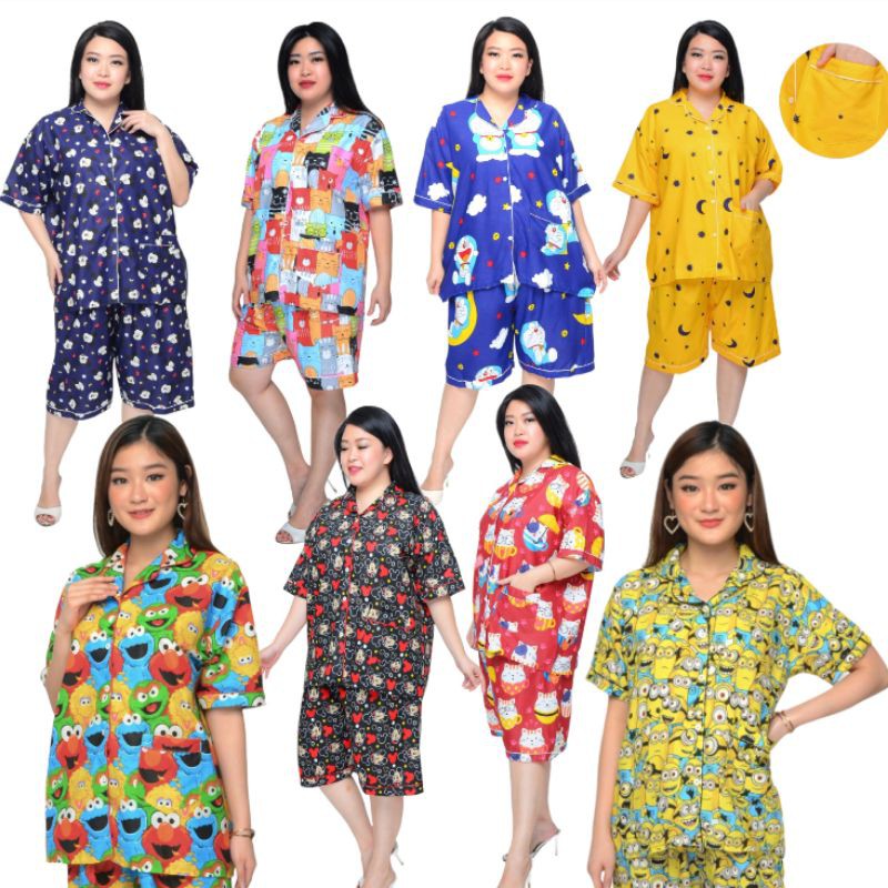 Piyama dewasa wanita celana pendek setelan baju tidur katun Jepang piama karakter set piayama