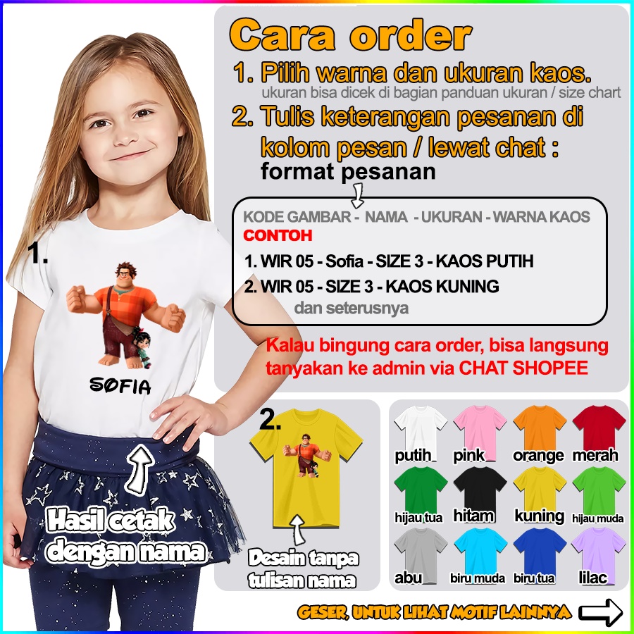 Baju Kaos ANAK DAN DEWASA WRECK IT RALPH COUPLE (FREE NAMA)