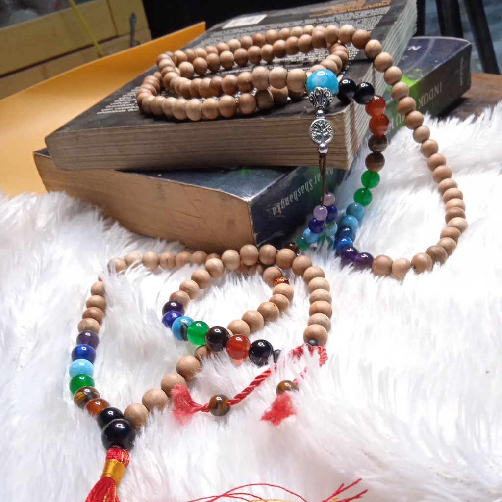 Tasbih 7 Chakra Original Premium Handmade Kayu Cendana Kombinasi Batu Alami