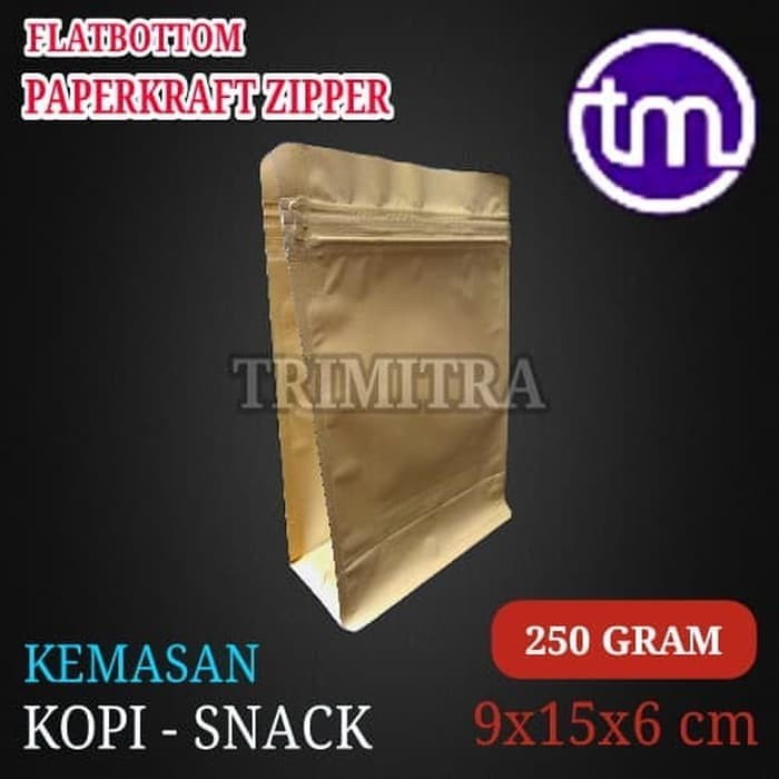 FLATBOTTOM 250 GR GUSSET KRAFT ECOPACK KEMASAN KOPI  KLIP ZIPPER