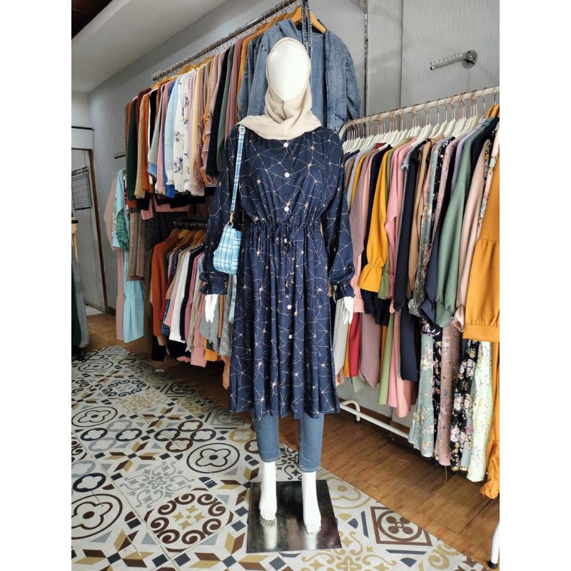 Tunik Rare | Rayon | Full Kancing | Busui | Tali Serut Pinggang