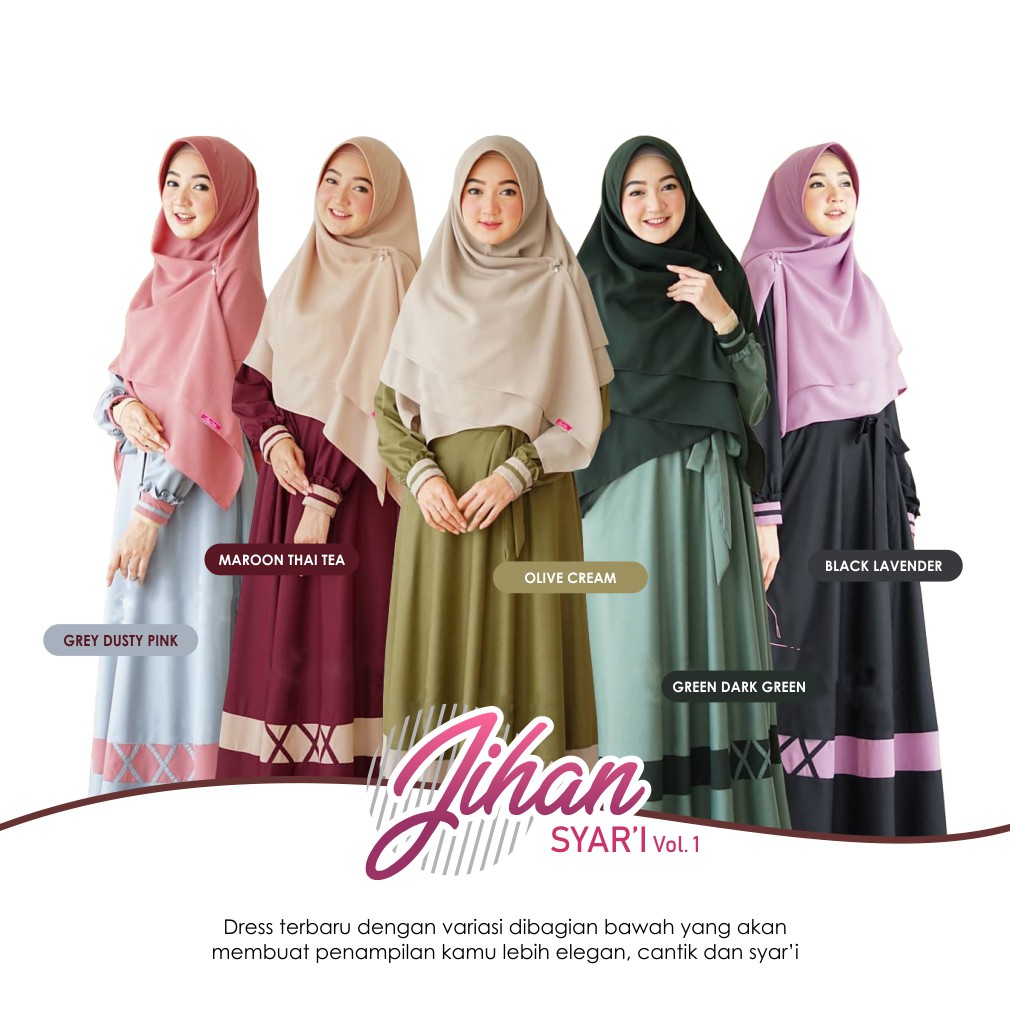 Jihan Set Syari Khimar Baju Gamis Modern Syar'i Untuk Ke Pesta Terbaru 2021 Bahan Mosscrepe HQ