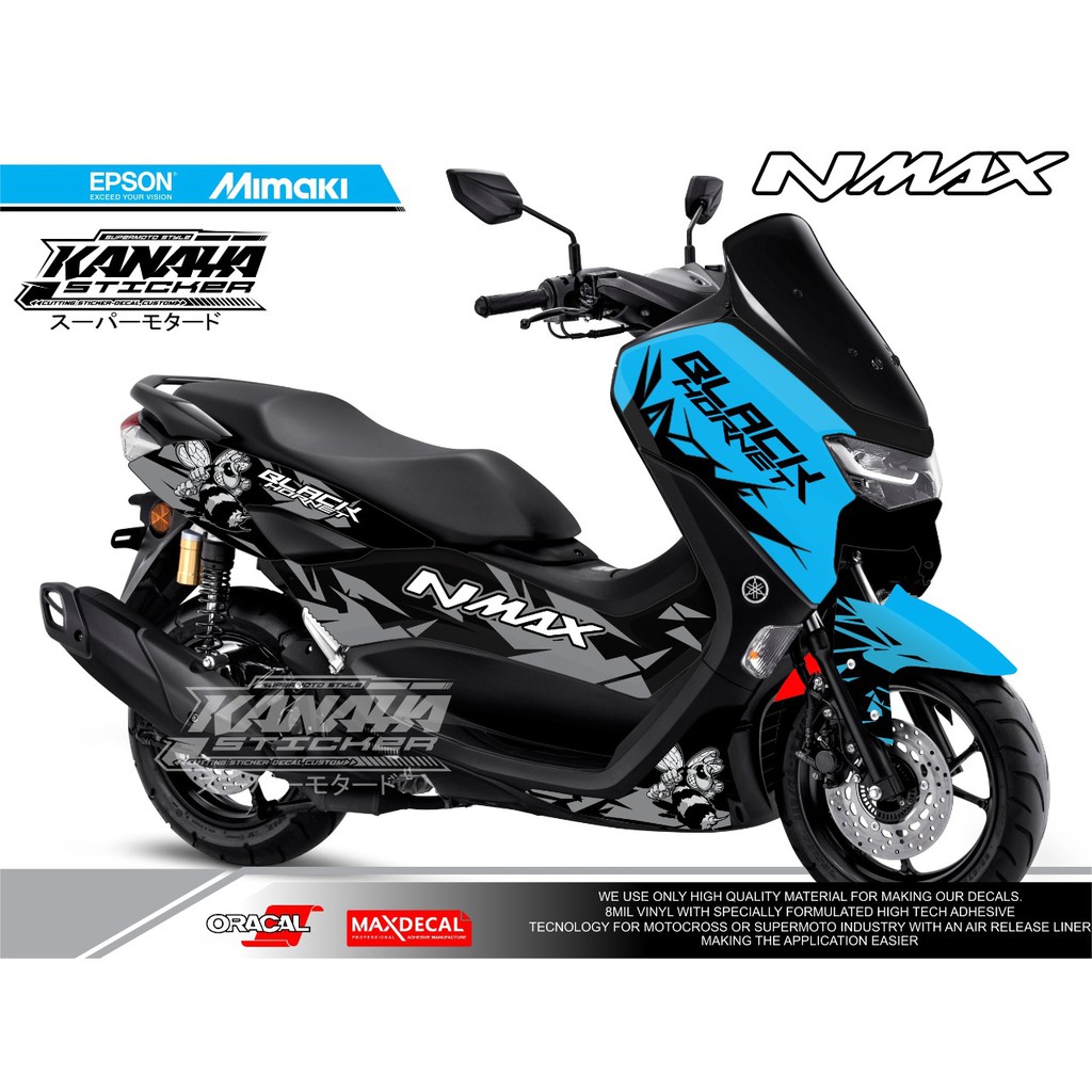 DECAL NMAX STICKER DECAL NMAX NEW 2020 / 2021 / NMAX OLD / MOTIF BLACK HORNET WARNA TOSCA HITAM