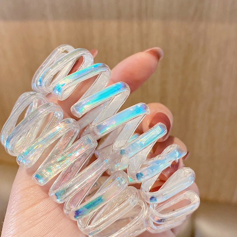 Ikat Rambut Elastis Model Kabel Telepon Bahan Resin Glossy Gaya Korea Untuk Wanita