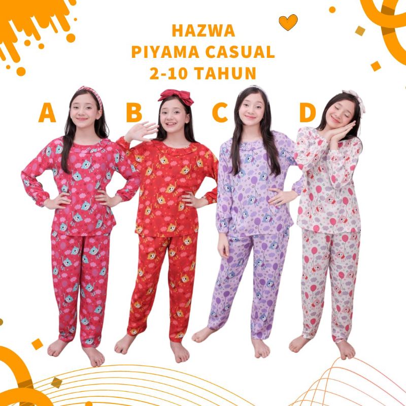 HAZWA COLLECTION PIYAMA CASUAL PIYAMA ANAK BAJU TIDUR SANTAI RAYON DASTER 2 4 6 8 10 TAHUN
