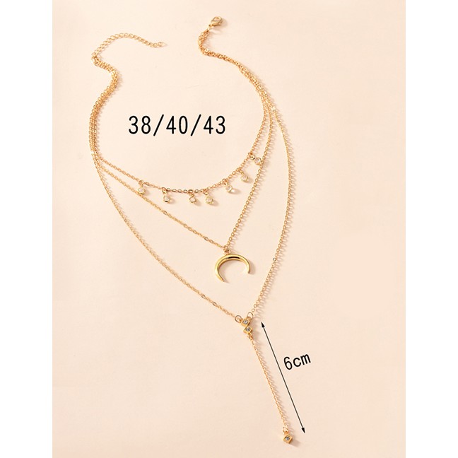 LRC Kalung Fashion Gold Color Alloy Multilayer Crescent Necklace