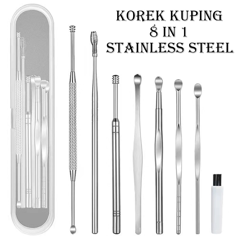 KOREK KUPING 8 IN 1 STAINLESS STEEL PREMIUM / PEMBERSIH TELINGA 8 IN 1 STAINLESS STEEL