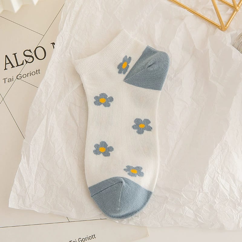 ✌️ Veshop ✌️ A185 Kaos Kaki Wanita Motif Gadis Bunga Kaoskaki Lucu Fashion Korea Women Sock Import-PUTIH BUNGA