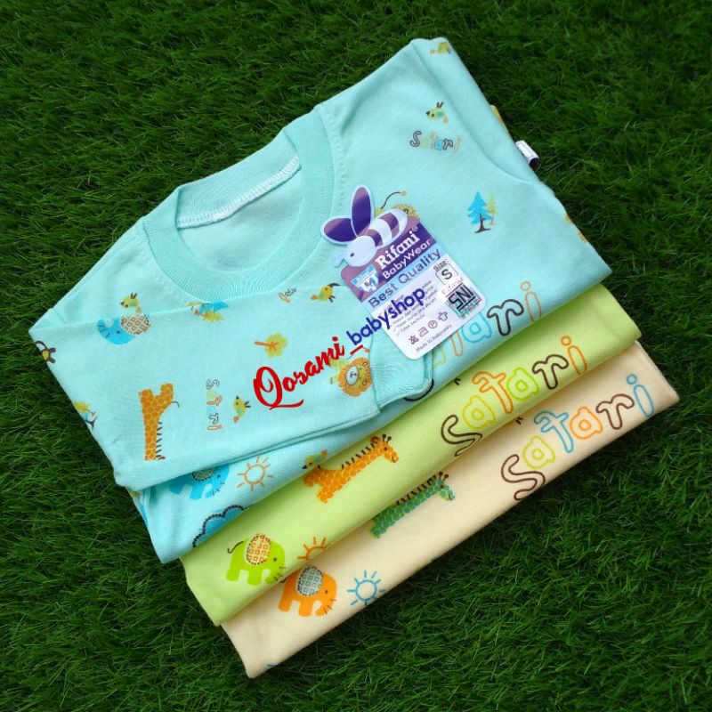 RIFANI 3 pcs Kaos Warna Oblong Panjang Bayi Motif Uk S, M, L, XL SNI