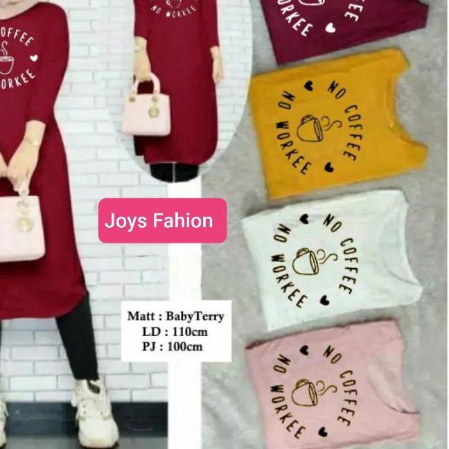 ✾ JF Atasan Tunik Kaos Babyterry Jumbo Wanita Muslimah Terbaru COFFE WORKEE ✱