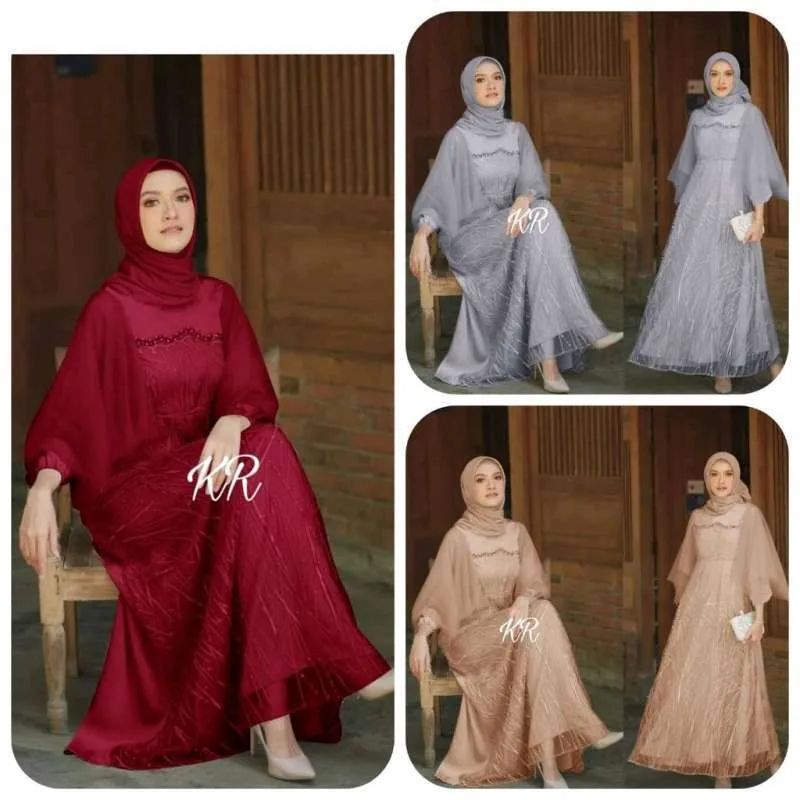 Gaun Nura Brukat Tulle Dress Nikahan Muslim Gamis Pesta Muslim Gaun muslim dress muslim baju kondang