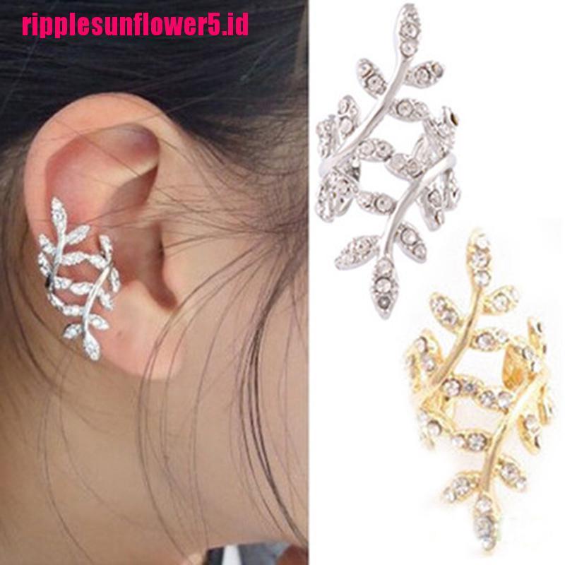 # Kaos T-Shirt Wanita Lengan Pendek Motif Print #Anting Klip On Bentuk Daun Kristal Gaya Punk Rock Retro