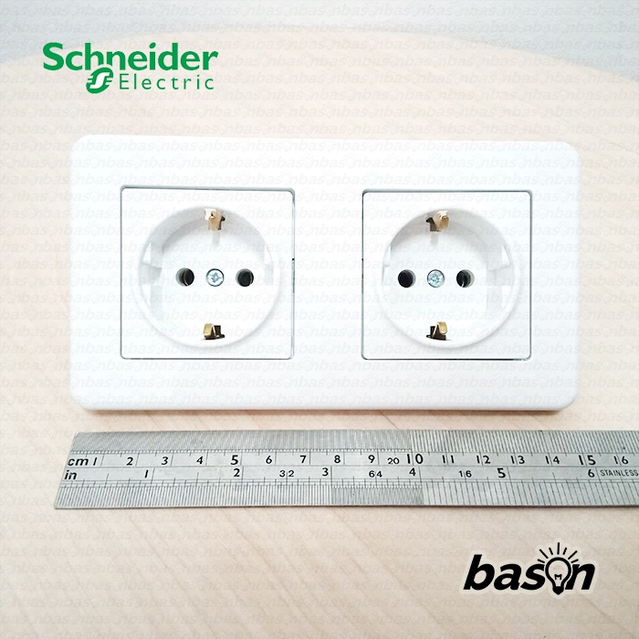 SCHNEIDER Leona Double Socket Schuko Outlet - Stop Kontak Dobel 16A