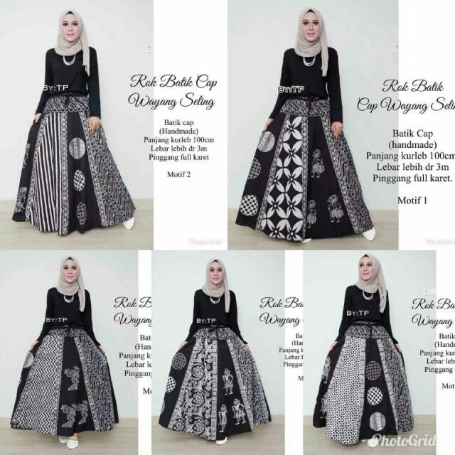 Rok Batik Cap Wayang Seling Hitam Busana Batik Wanita Cantik Modern Casual Formal Katun Premium