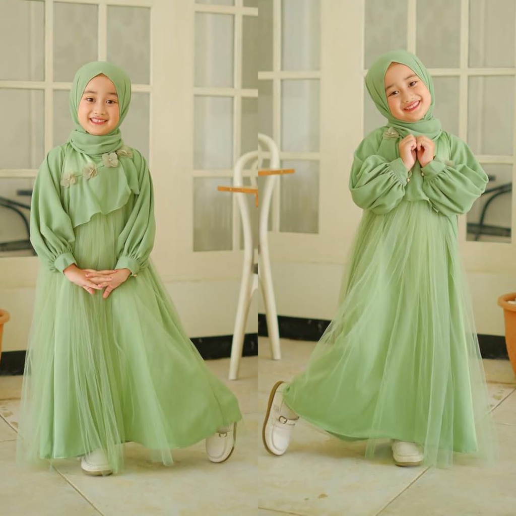 PCS SYARI REVALINA FASHION PAKIAN MUSLIM WANITA DRESS MAXI KR 2 UKURAN DEWASA DAN KID