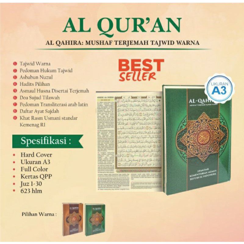 Al Qur'an Al Qahira Terjemah Tajwid warna A3 jumbo