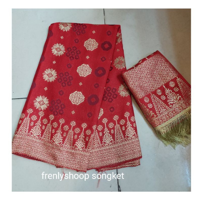 kain songket semi Palembang premium / kain songket set selendang Palembang mesin ATBM