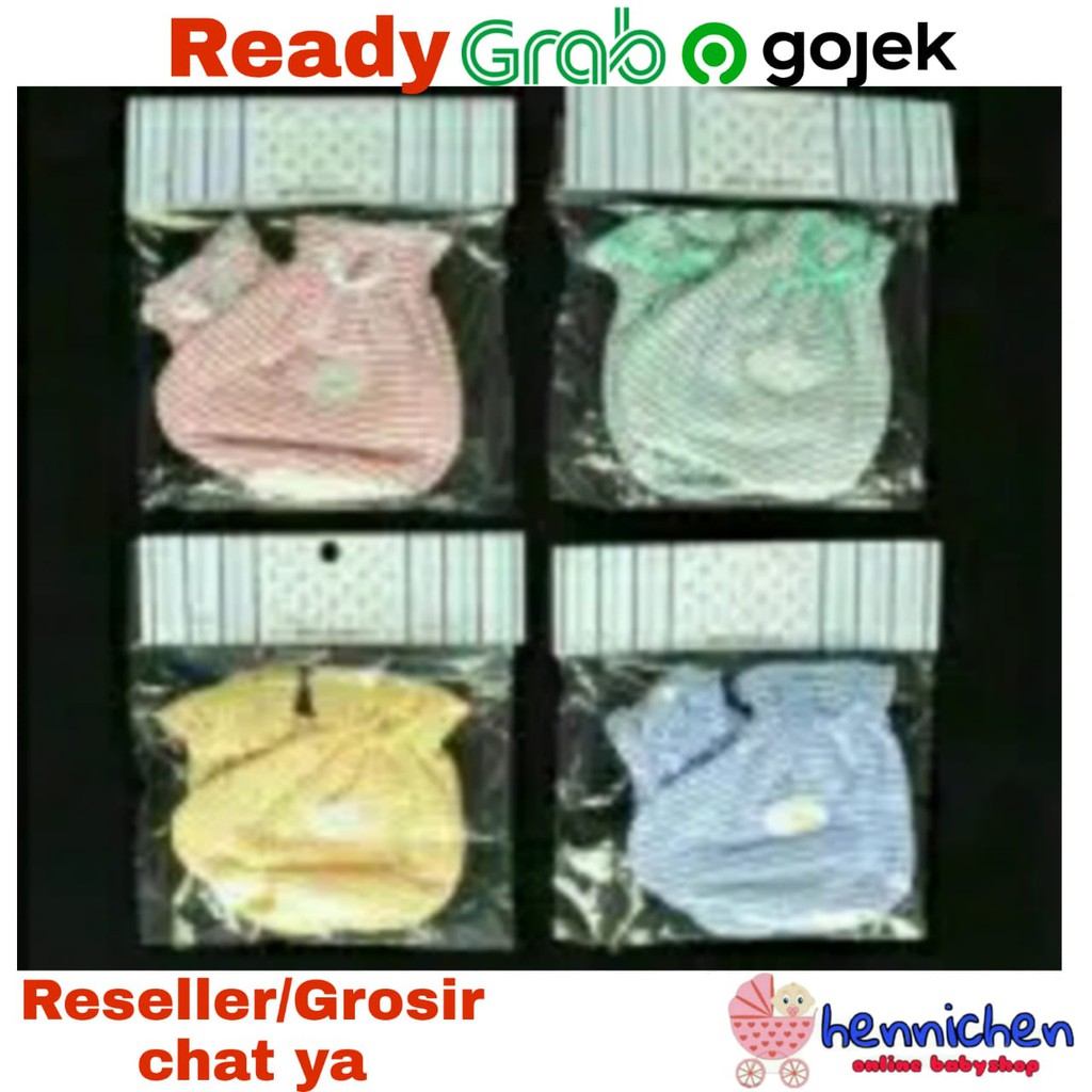 1 Set Miyo Sarung Tangan &amp; Kaos Kaki Karet Bayi/Baby Salur (0-3M)| Perlengkapan Bayi Baru Lahir