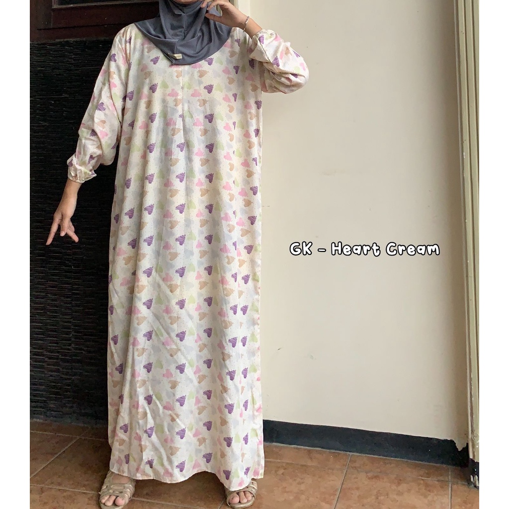 Daster Gamis Lengan Panjang PB 135cm Rayon Motif Kekinian Wanita Muslim Wudhu Dress Karet Part A