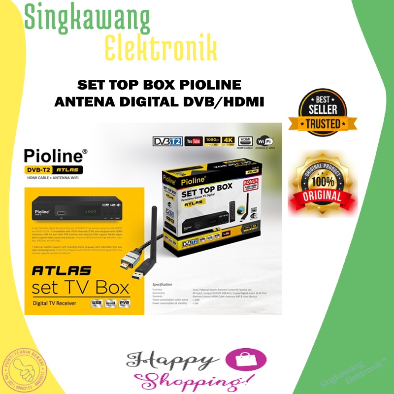 SET TOP BOX PIOLINE DVB-T2 RECEIVER YOUTUBE KABEL HDMI+DONGLE WIFI