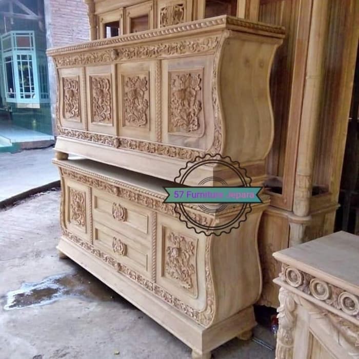 Bufet ruang tamu kayu jati mentahan meja tempat Tv ukir Jepara