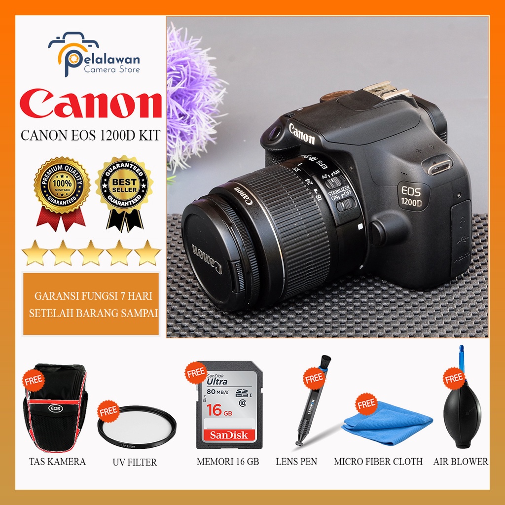 (Best Seller) Canon EOS 1200D dan Lensa Kit 18-55mm second berkualitas Bukan 1000D 1100D 1300D 1500D