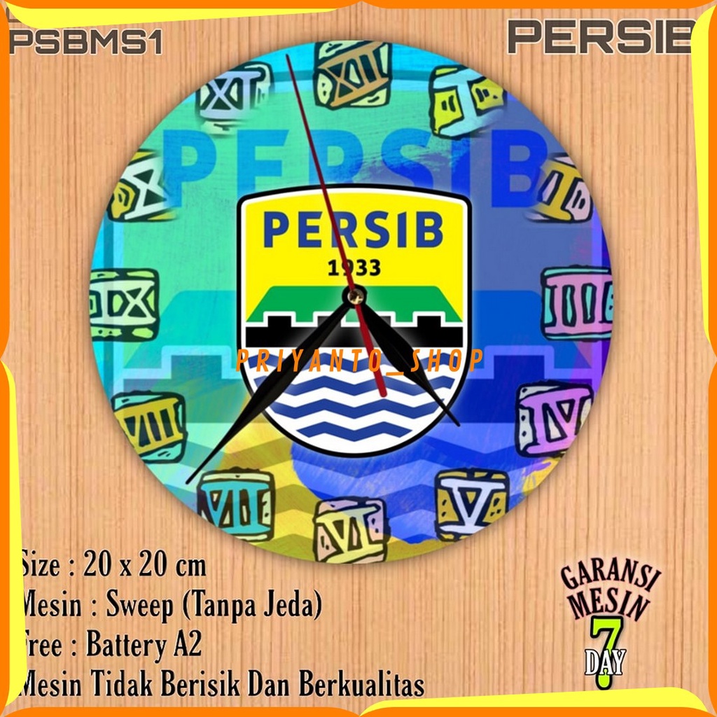 Jam Dinding Kayu Karakter Team Club Klub Sepakbola PERSIB BANDUNG Mesin Halus