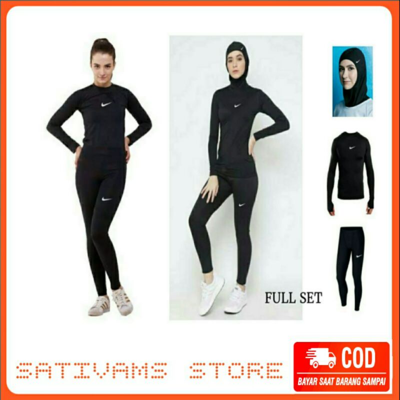 Baselayer Manset Celana Panjang Legging Baju Olahraga Wanita Jilbab Sport Senam Zumba Renang Lari La