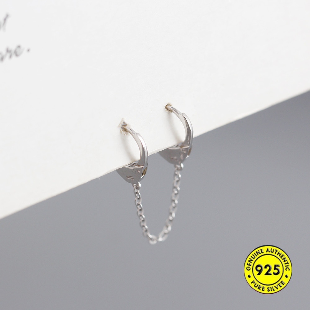 Anting Tindik Telinga Bahan S925 Sterling Silver Model Rantai Gantung Untuk Pria Dan Wanita