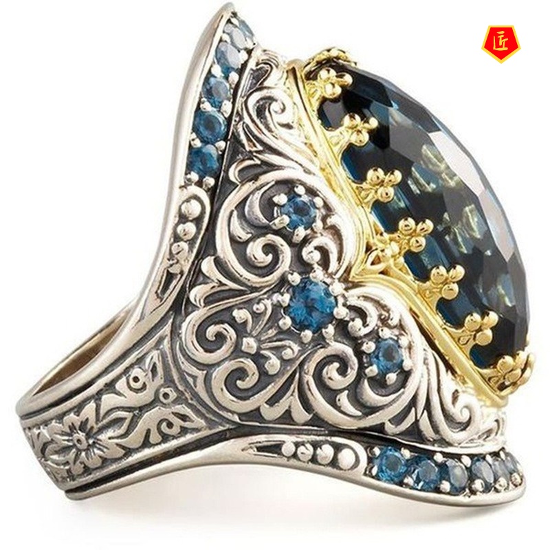 [Ready Stock]Topaz Color Separation Ring 18K Gold Exquisite Elegant Retro
