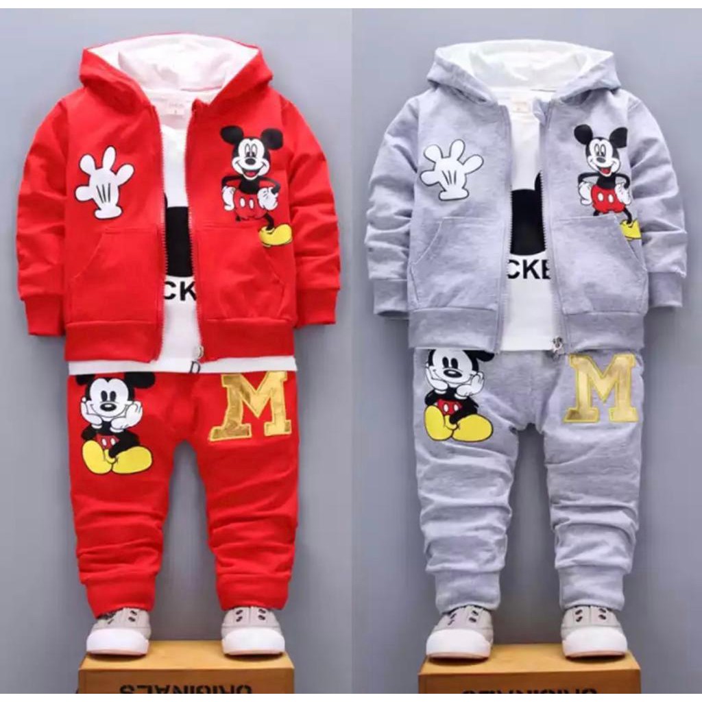 PROMO SETELAN 3 IN 1 HOODIE ANAK 1-5 TAHUN SETELAN MIKI MOUSE HOODIE ANAK LAKI LAKI DAN PEREMPUAN