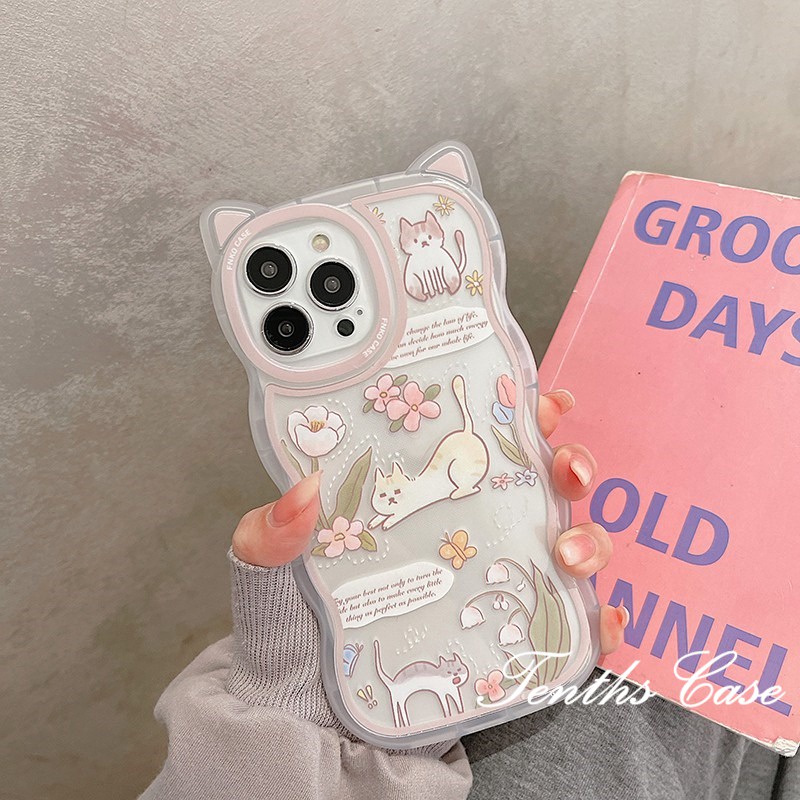 IPhone 14 13 12 11 Pro Max X XR Xs Max 8 7 6 6s Plus SE 2020 Soft Case Transparan Desain Telinga Kucing Untuk