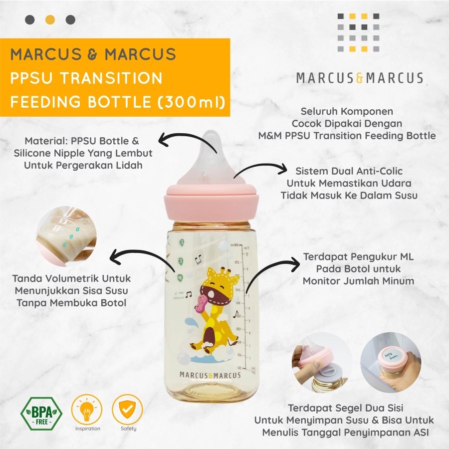 Marcus &amp; Marcus - PPSU Transition Feeding Bottle (300ml) -Giraffe Pink