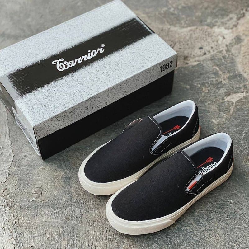 Sepatu Lokal Shoes Local Pride Warrior Arthur Slip On Black White