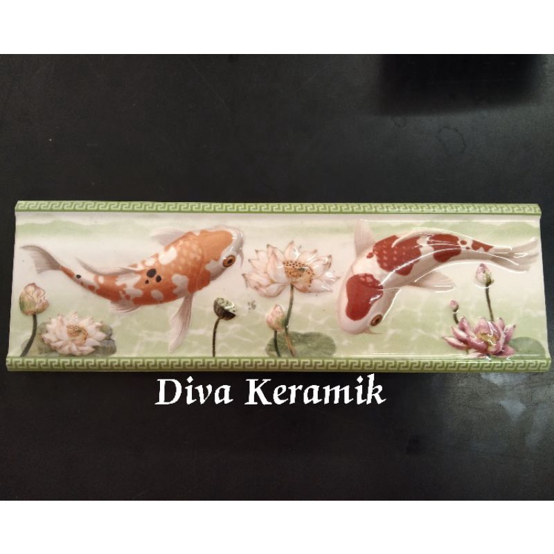 List Keramik Dinding Motif Ikan Koi Hijau 8x25