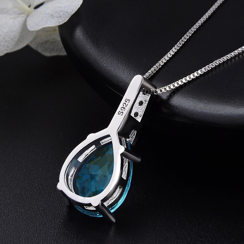 [Ready Stock]Fashion Inlaid Water Drop Pear-Shaped Blue Crystal Pendant Necklace