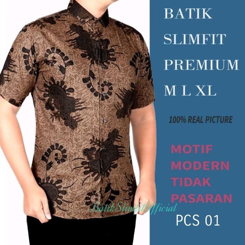 batik kantor lengan pendek slimfit premium