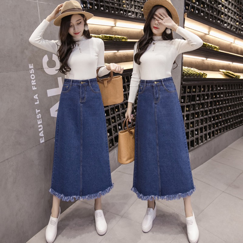 KARAKOREA 6310 Isabelle Denim Long Skirt/Rok Panjang/Denim Jeans Panjang/Maxi Skirt/Rok jeans wanita/Rok Jeans Korea/Rok wanita