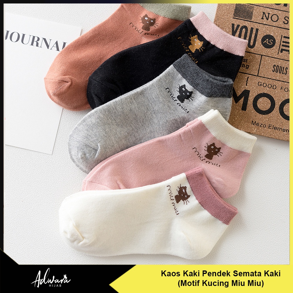 Kaos Kaki Pendek Wanita Semata Kaki Motif Kucing Lucu Miu Miu