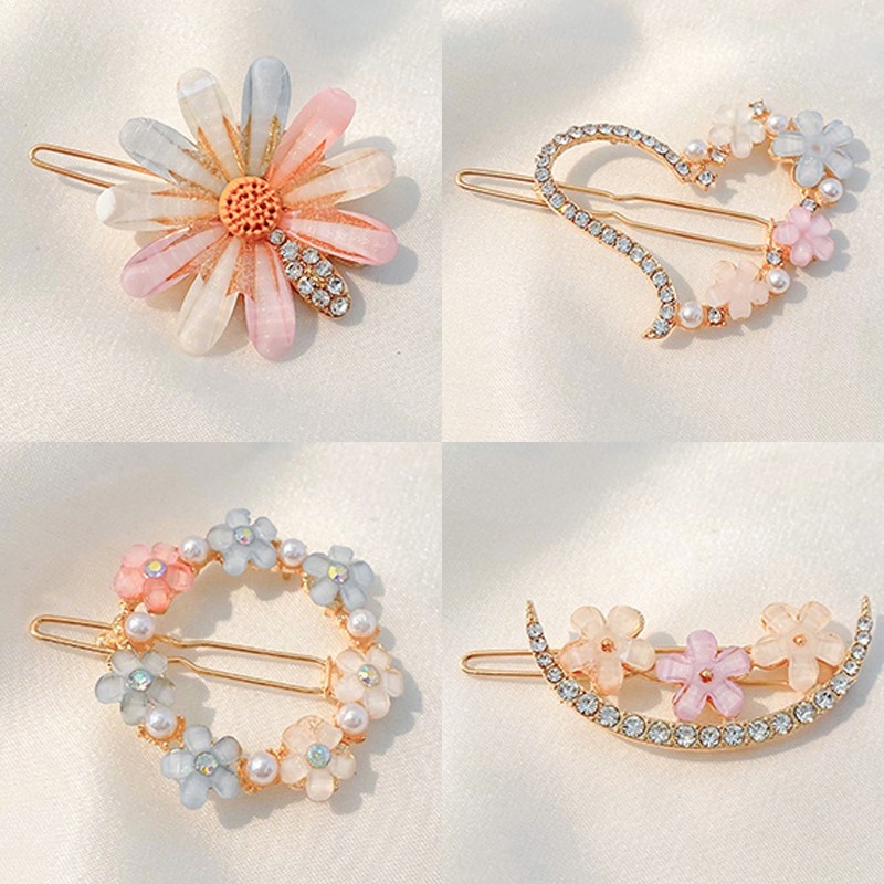 Korean Rhinestone Flower Hairpin Temperament Sweet Hair Clip New Personality Side Clip