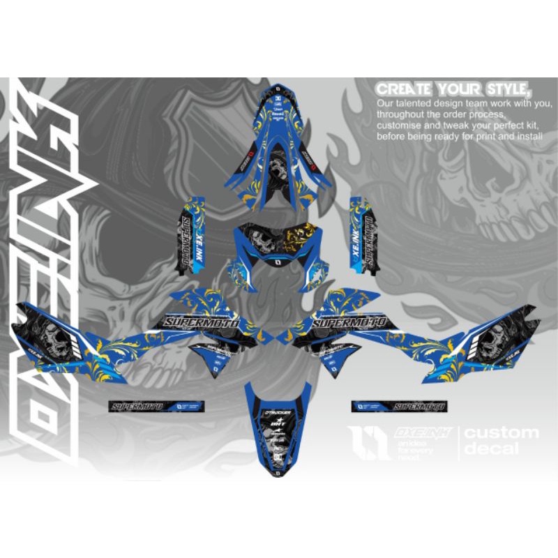 Decal Klx Dtracker biru gold emas