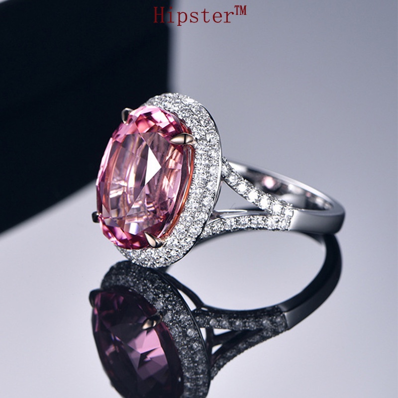 New Hot Sale Elegant Graceful Inlaid round Full Diamond Pink Crystal Ring