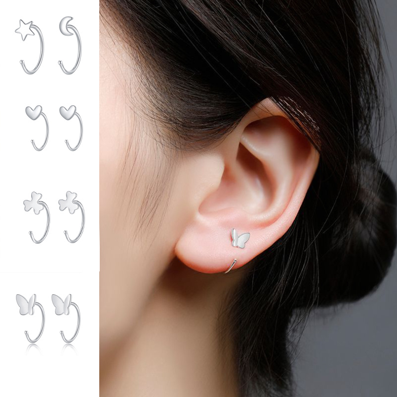 We Flower Simple Fashion Moon Star Butterfly Clip On Earrings for Girls Women Chic Jewelry