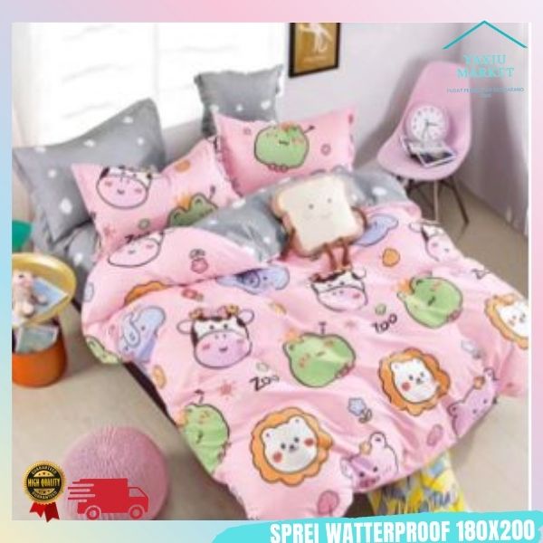 Sprei Waterproof / Sprei Protector bermotif / Sprei anti air ukuran 180x200CM SPREI WATERPROOF-PINK FROG